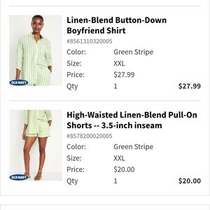 Old Navy button down shirt and short set. Size XXL